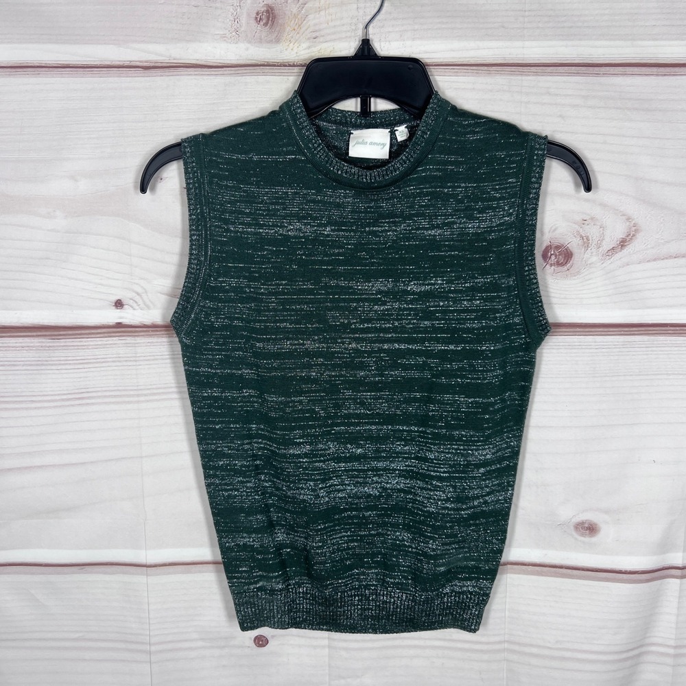 Julia Amory Sweater Vest Women XS Green Metallic Knit Sleeveless Mock Neck Top